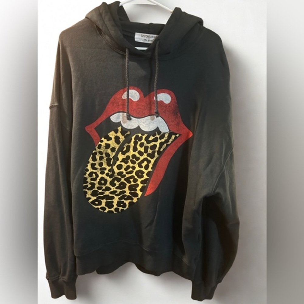 Daydreamer Free People Leopard Tongue Rolling Stones Black Hoodie Size S
